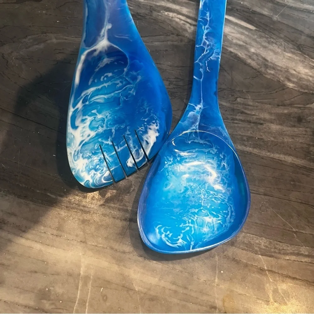 Godinger Radiant Resin Blue Salad Servers Ocean NEW In Box